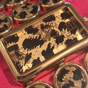 Leopard vintage crystal rhinestone lucite watch Betsey Johnson NWT gold bracelet